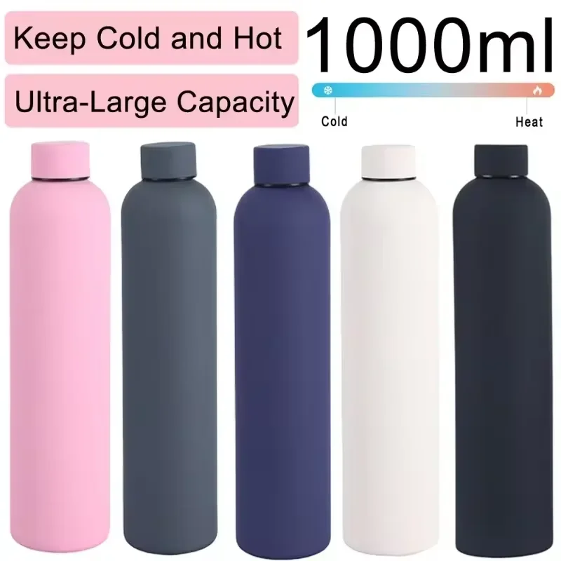 Termo de doble pared de 1000ML, botella de agua de acero inoxidable, taza de vacío, mantener caliente y frío, frasco de vacío aislado