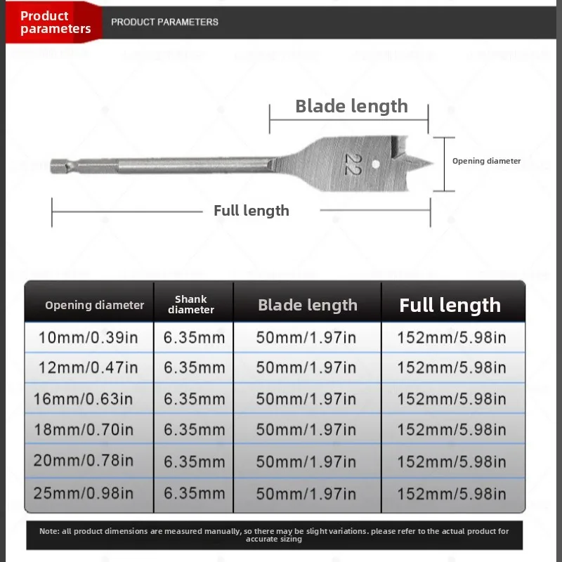 3-Point Wood Spade Drill Bit Set Hex Shank Multiple Sizes Woodworking Hole Cutter