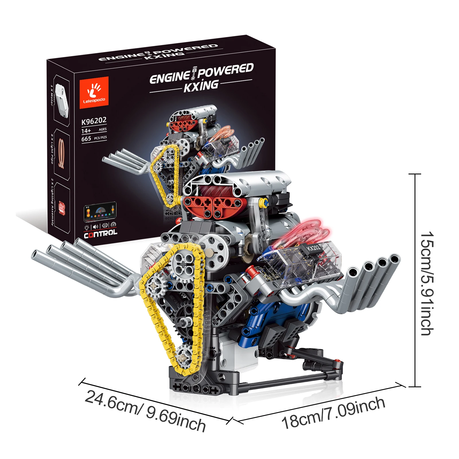 665 parts V8 engine blocks model set, sports car motor , compatible with Legoeds technic bricks,, is the perfect gift for boys