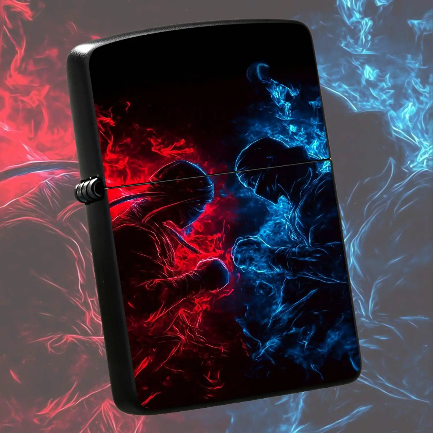 Stylish Cool Neon Red Blue Facing Ninjas Themed Portable Igniter, Art Printed Personal Carry Ignition Tool, Perfect For Daily Use, Travel, Gatherings, Outdoor Activities, Ideal Gift For Friends, Hobbyists For And Daily Practical Use A Humor