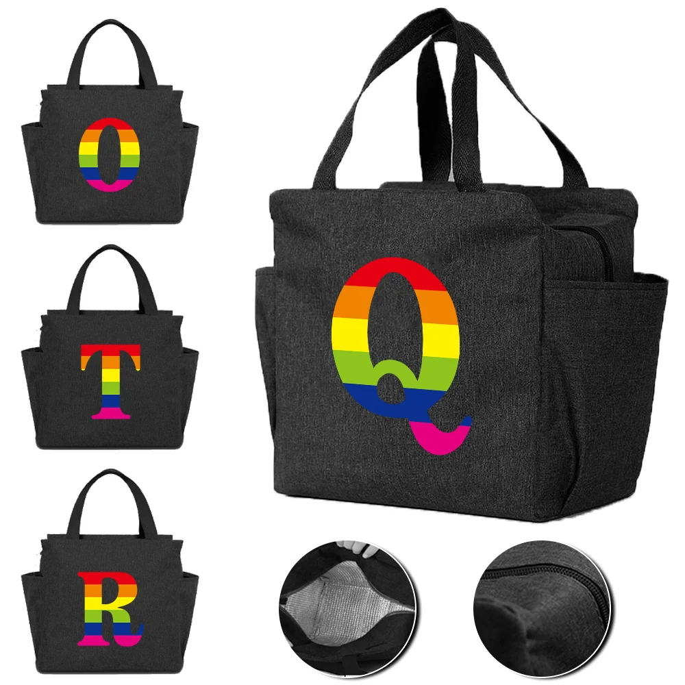 Insulated Lunch Bag Food Storage Bags for Women Teenage Original Design Rainbow Series Printing Aluminum Foil Insulation