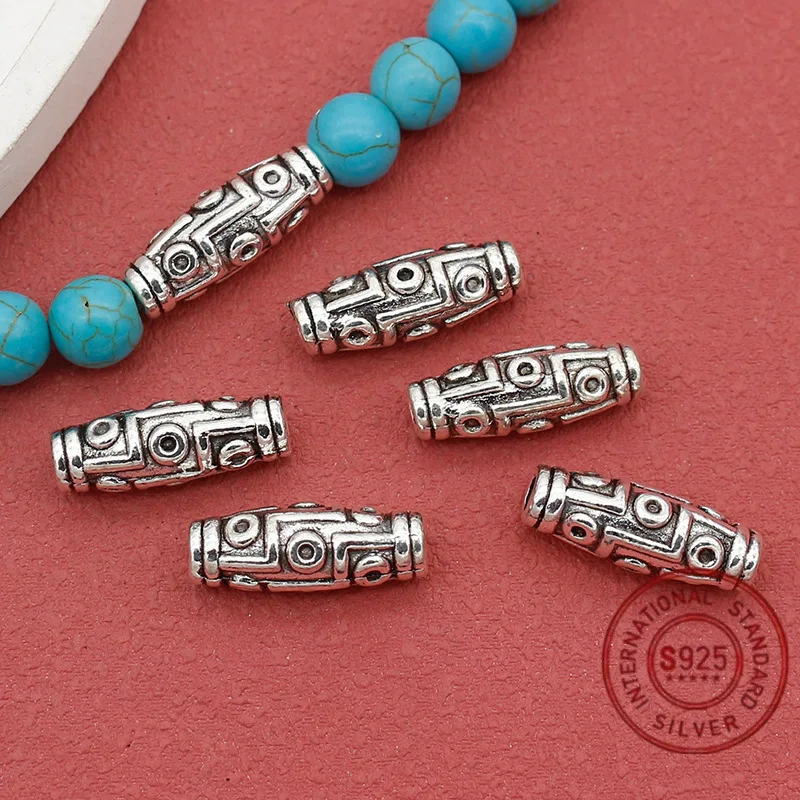 Retro Tibetan style 925 sterling silver DIY bead decoration, patterned pendant with separated beads, sweater necklace bracelet decoration, bead Bohemian style sky bead - Detail 1