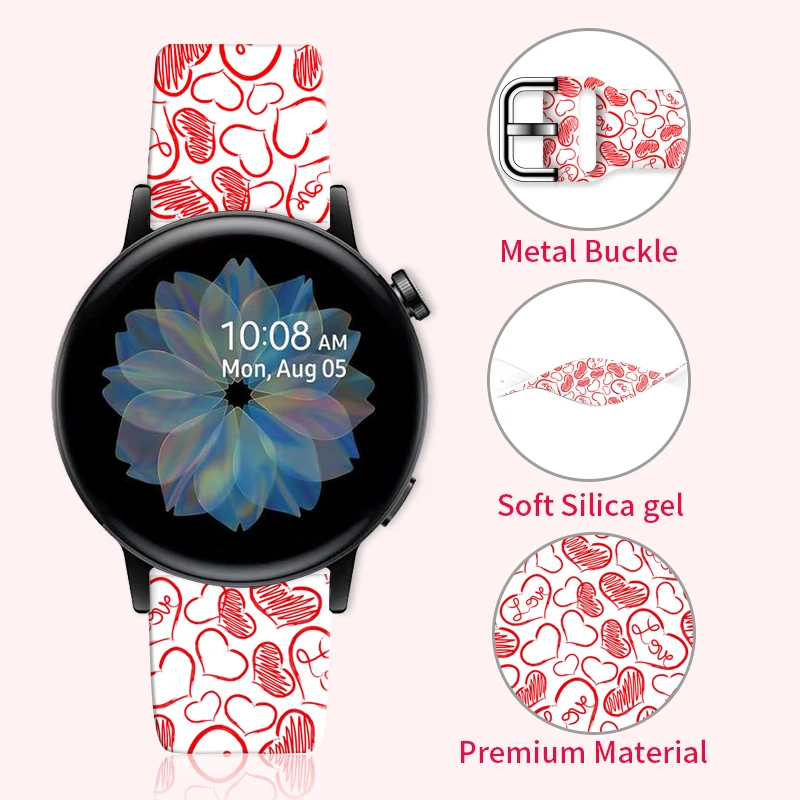 Cinturino rosso con stampa di San Valentino per Samsung Galaxy Watch 7/6/5/4, cinturino universale da 20mm 22mm adatto a 40mm 44mm Xiaomi Huawei Amazfit