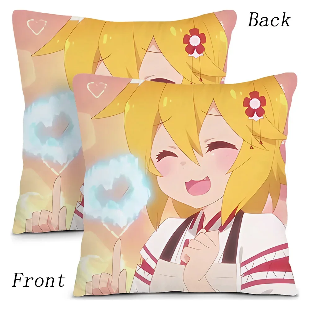 Kawaii The Helpful Fox Senko-san Pillow Covers Cartoon Sofa Decorative Home Double-sided Printing Short Plush Cute Cushion Cover