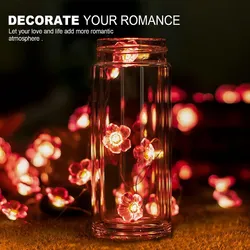 1PC 10/20/30 LEDs Cherry Blossom Fairy Light Battery Operated Sparkling Pink Hanging Flower Lighting For Bedroom Wall Decoration