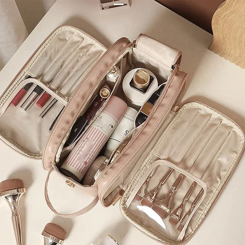 

Makeup Bag PU Leather Large Capacity Portable Zipper Makeup Case Women Handbags Daily Toiletry Organizer Storage Cosmetic Bags