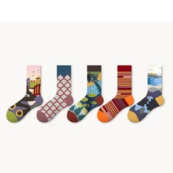 Men's trend European and American street creative abstract retro style couple cotton socks