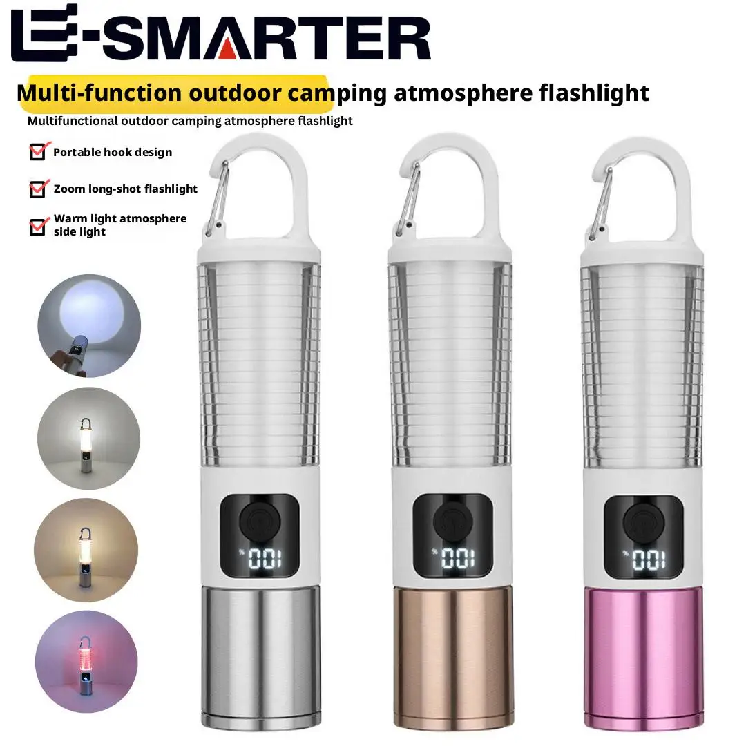 Telescopic Zoom Flashlight Aluminum Alloy Multifunctional Lighting with Fluorescent Strip for Outdoor Sports Camping Emergency
