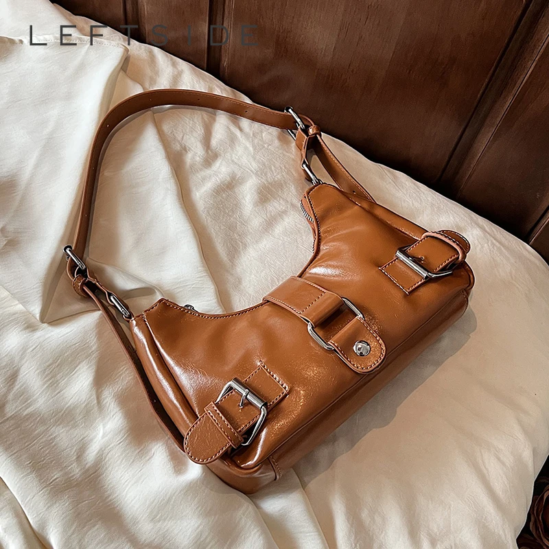 

LEFTSIDE 2025 Summer PU Leather New in Small Shoulder Bag Women Korean Fashion Handbags and Purses Lady Underarm Crossbody Bag