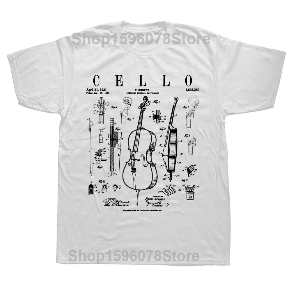 Funny Cello Vintage Patent Cellist Drawing T Shirts Graphic Cotton Streetwear Short Sleeve Birthday Gifts Summer Style T-shirt