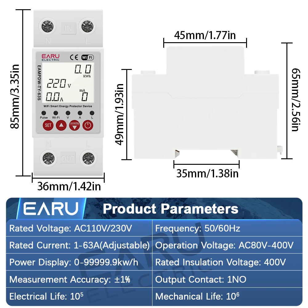 Tuya Smart WiFi Bidirectional Energy Meter Power kWh Meter Earth Leakage Over Under Voltage Protector Timer Relay Switch Breaker