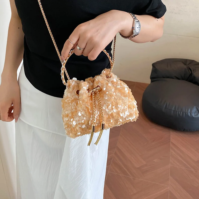 Women's Cute Mini Sequin Chain Crossbody Bags 2026 New Trend Fashion Luxury Handbags and Purses Party Evening Shoulder Bag