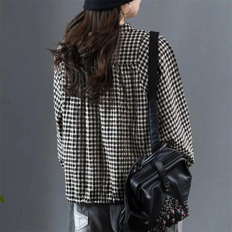 여성 패션 코튼 린넨 셔츠 아우터웨어 레트로 여성 고급 캐주얼 블라우스 재킷 봄 가을 여성 긴팔 탑 코트