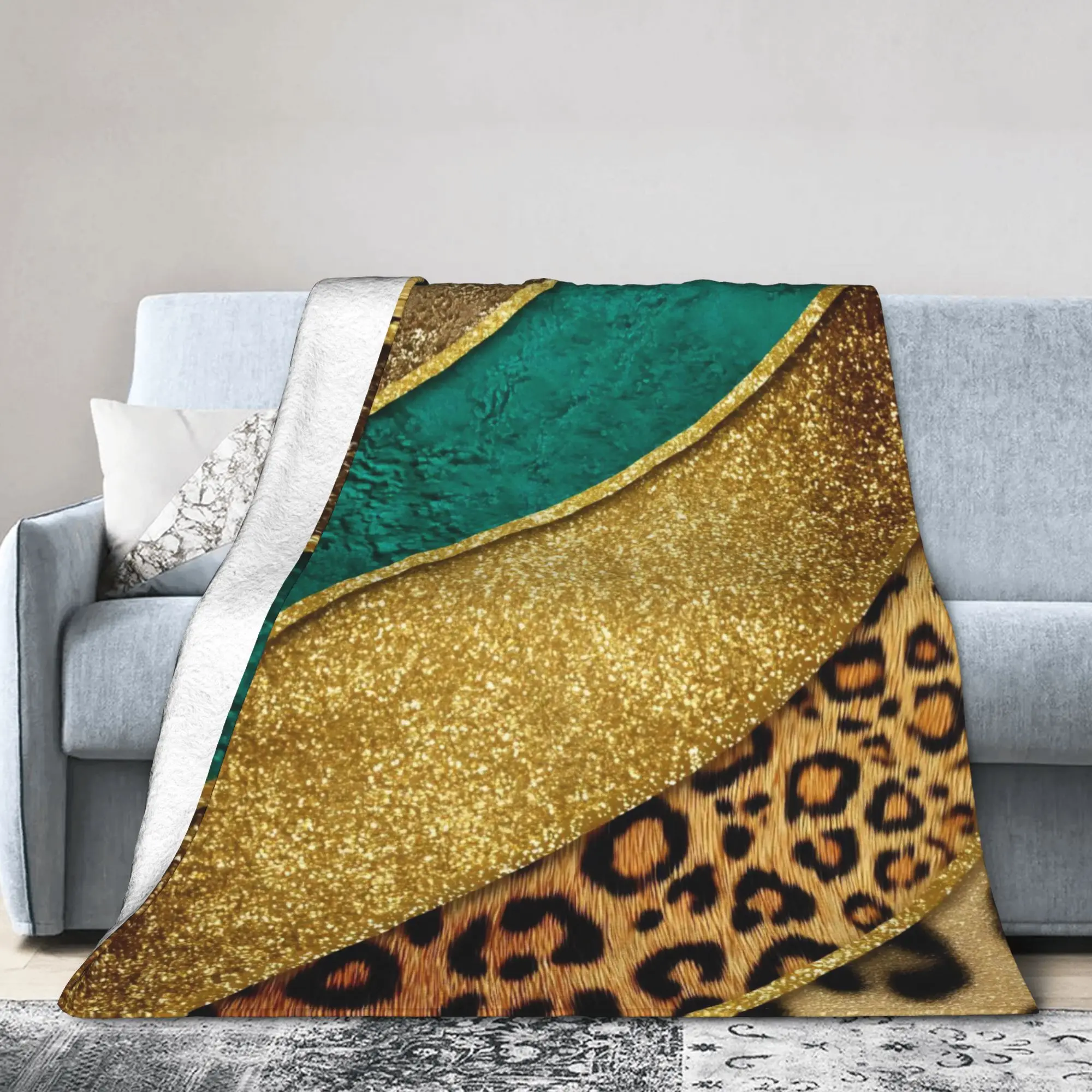 Leopard Spliced Blanket Cover Faux Fur Flannel Throw Blankets Home Couch Personalised Soft Warm Bedspread