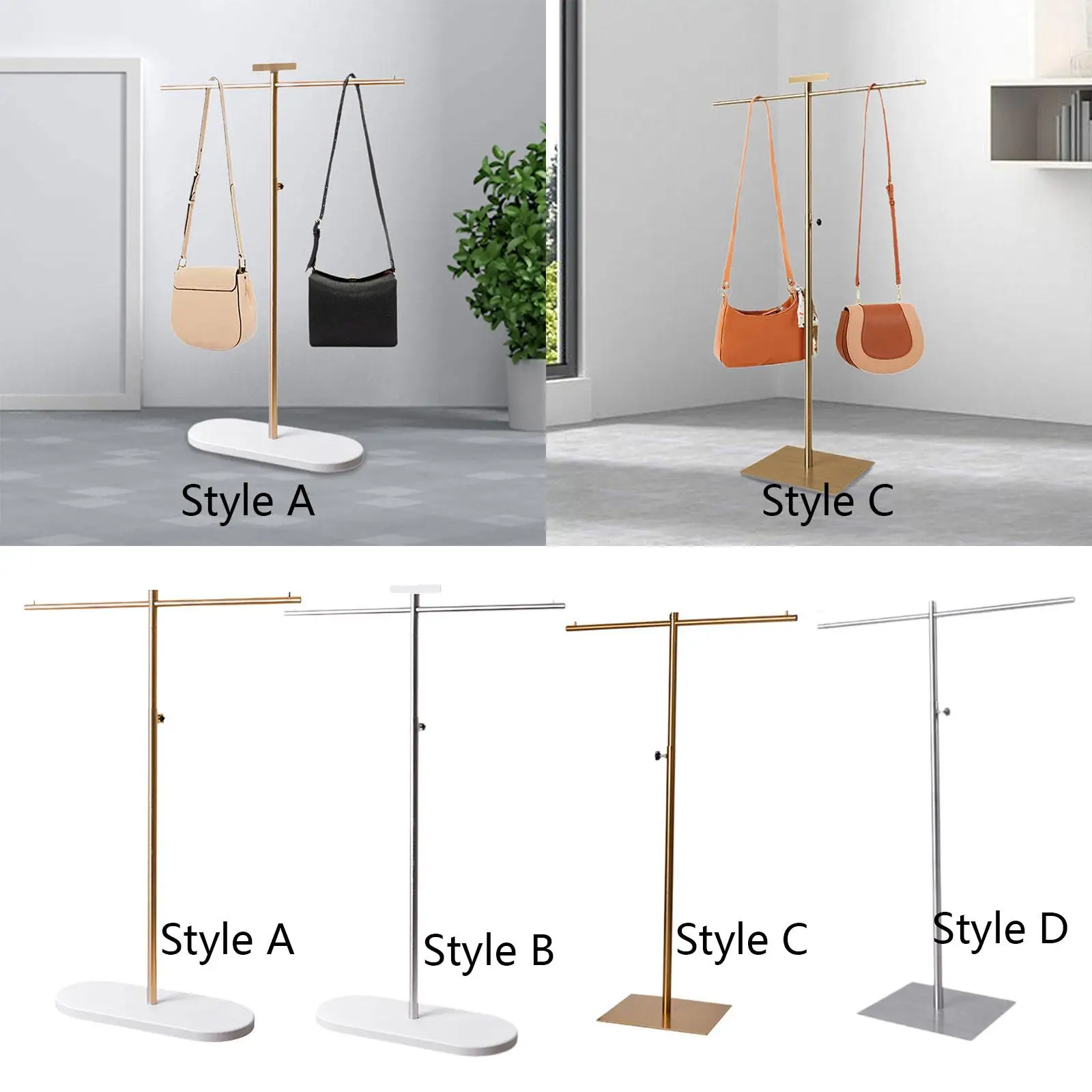 

Adjustable Metal Handbag Rack Double Hook Metal Sturdy Polished Standing Holder for Necklaces Lanyards Bracelets Scarves Wallet