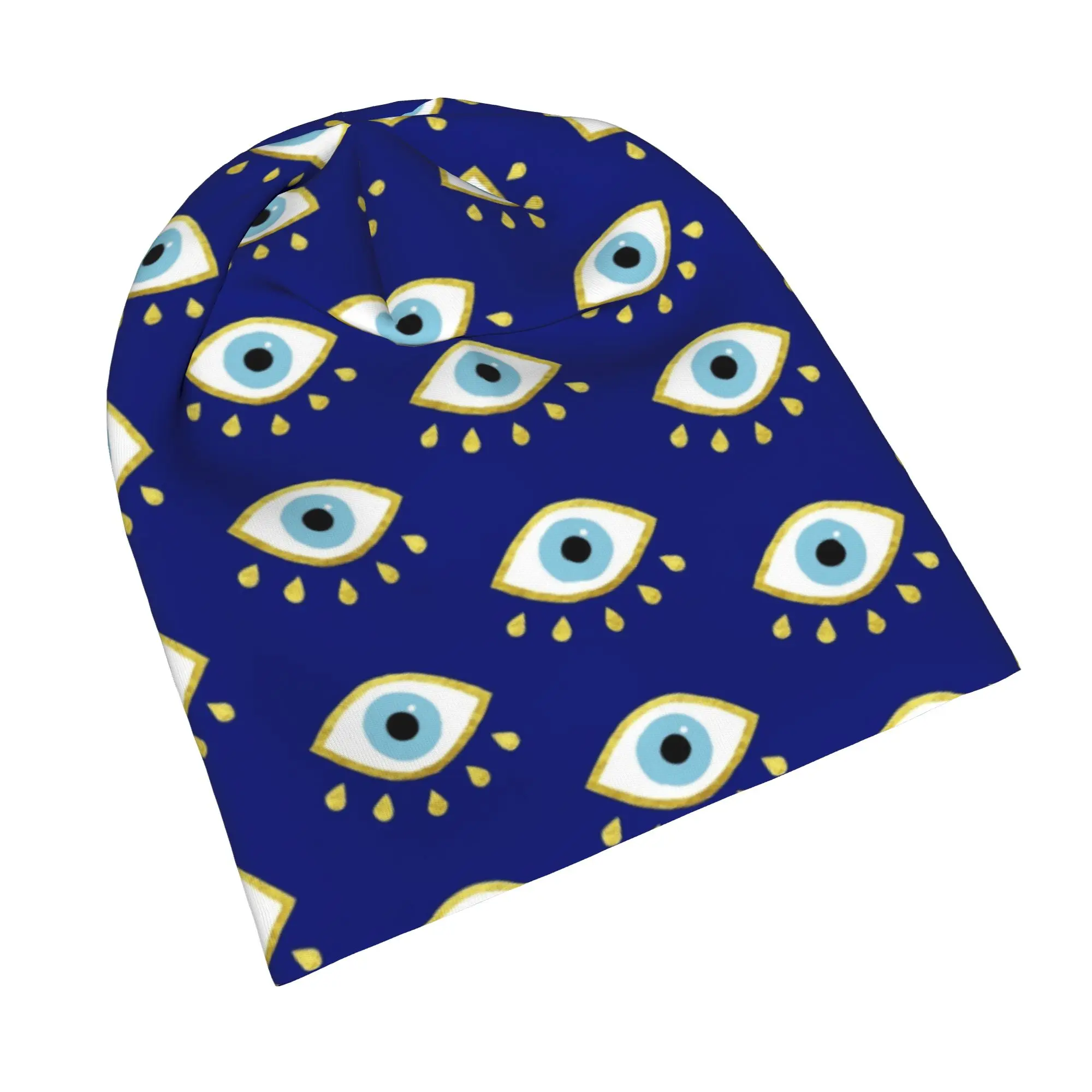 Magic Blue Eye Skullies Beanies Hats Evil Eye Blue Nazar Amulet Pattern Boho Goth Men Women Street Caps Warm Dual-use Bonnet Hat