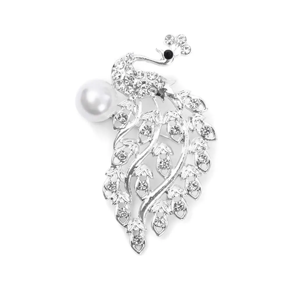 Стильная брошь со стразами и жемчугом в виде павлина, элегантная ювелирная клипса из сплава, модное украшение для значка для женщин, 4 шт.