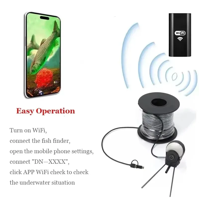 Wireless Fish Finders with Float and Anchor Hook Underwater Camera with WiFi Box 8LED Illuminated Fish Device for Simple Fishing
