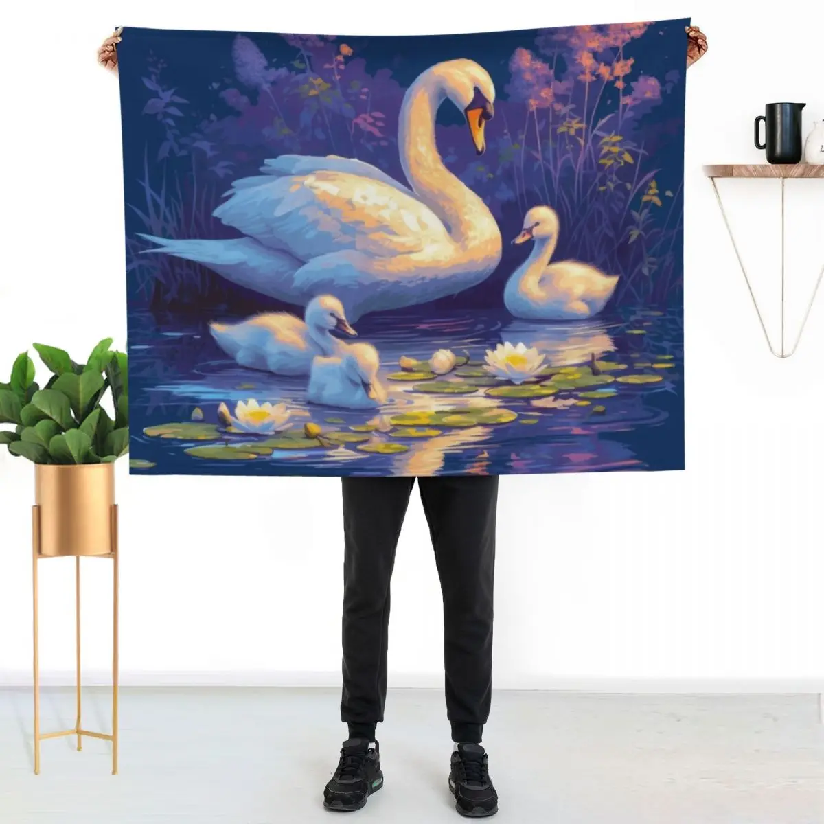 

Beautiful white swan Throw Blanket Fuzzy Plush Throw Blanket for Sofa Chair