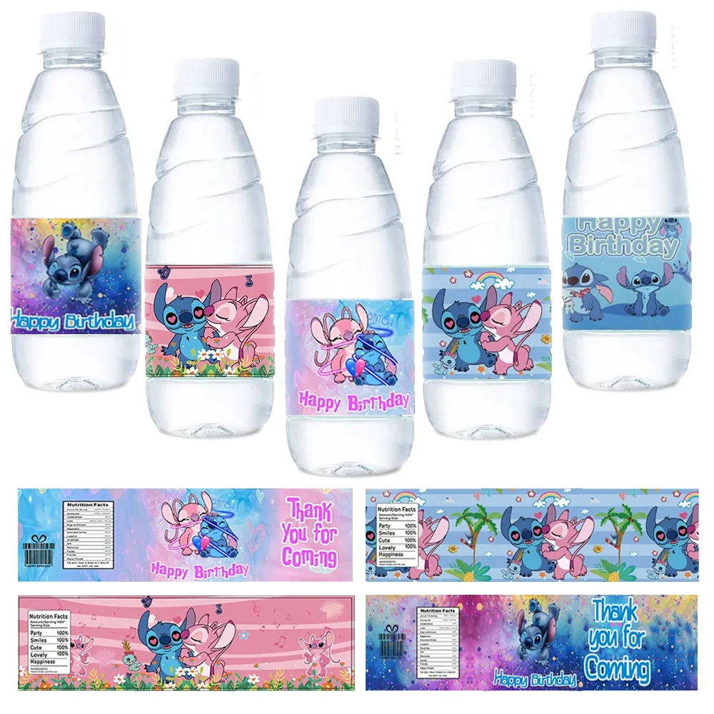 10/20Pcs Lilo and Stitch Water Bottle Label Birthday Decoration Party Supplies Waterproof Stickers for Boys Girls Baby Shower