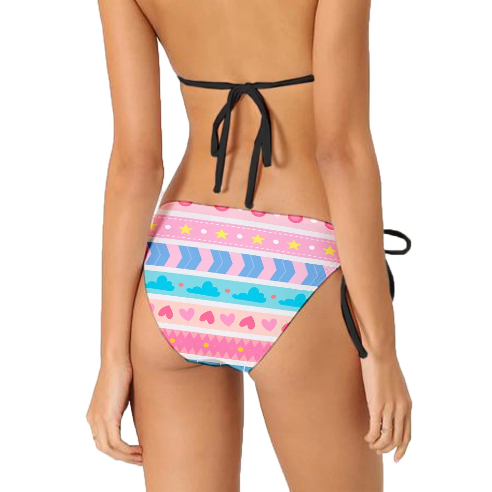 Women's funny printed two-piece bikini set cute little love detachable chest pad bikini swimsuit women's swimsuit swimsuit