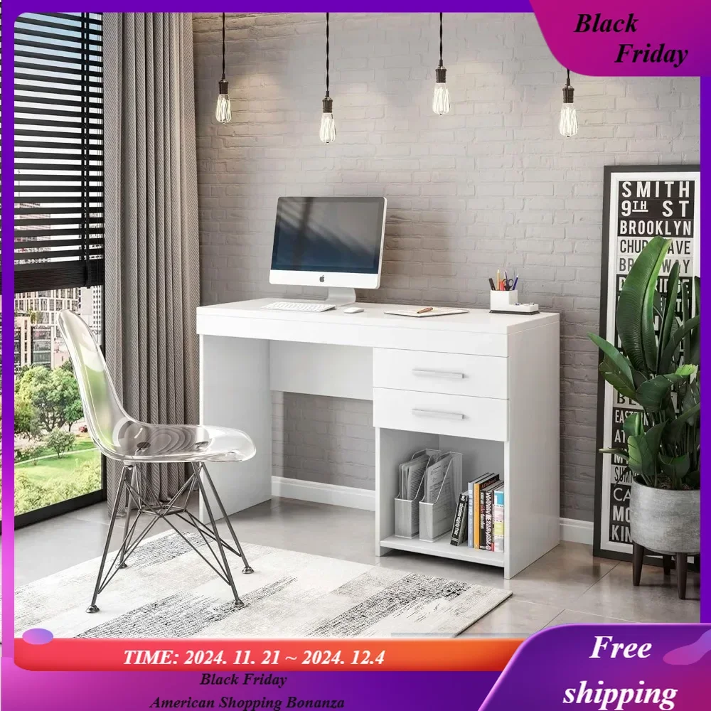 

Computer Home Office or Bedroom Storage & Drawers Ideal for Small Spaces Writing Desk, 47.6" W x 16.1" D x 30.3, White