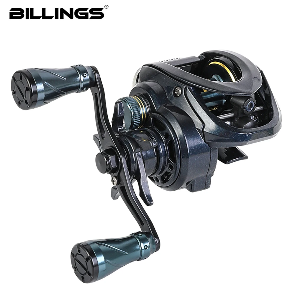 BILLINGS Baitcasting-Rolle, 6 kg maximale Bremskraft, Baitcaster-Angelrolle, Übersetzungsverhältnis 7,2:1, Metallspule und -hebel für Süß- und Salzwasser
