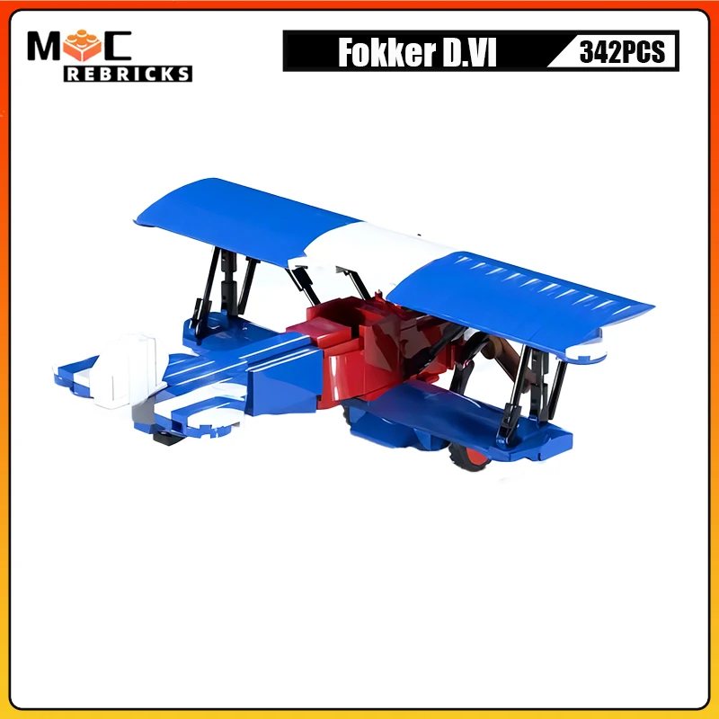 WW I German Fighter Aircraft Fokker D.VI Small Biplane Airplane MOC Building Blocks modello di assemblaggio Puzzle Kid Bricks Toys Gifts