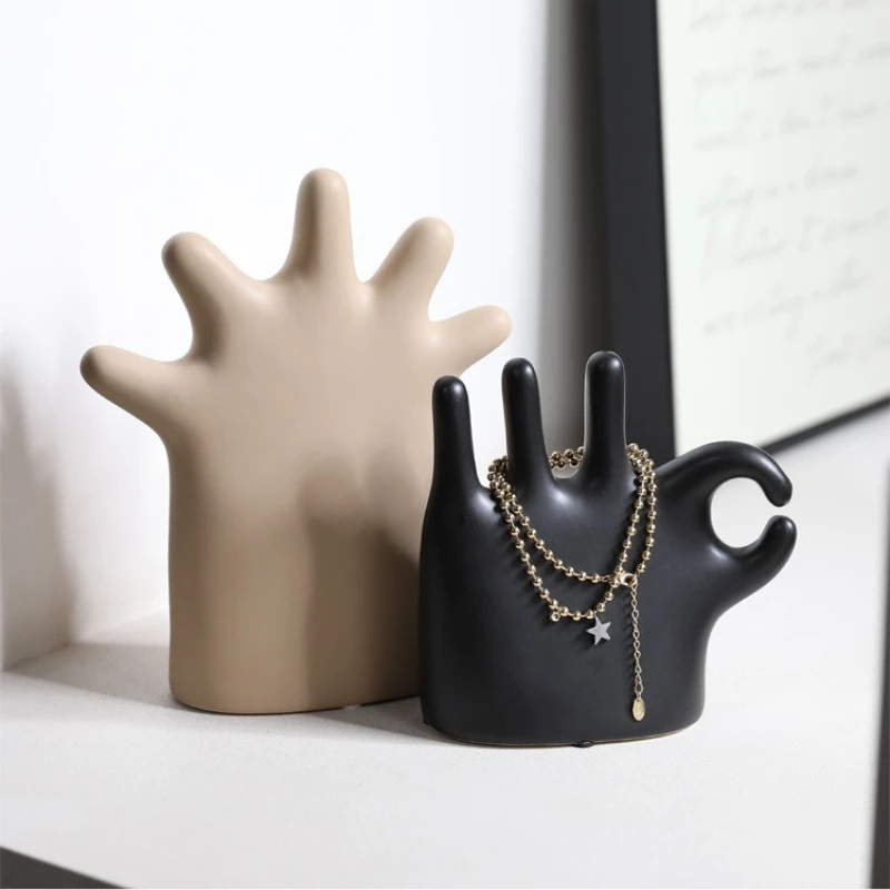 

Finger Palm Jewelry Stand Modern Simplicity and Creative Ceramic Decorative Ring Storage Display Stand Household Soft Decoration