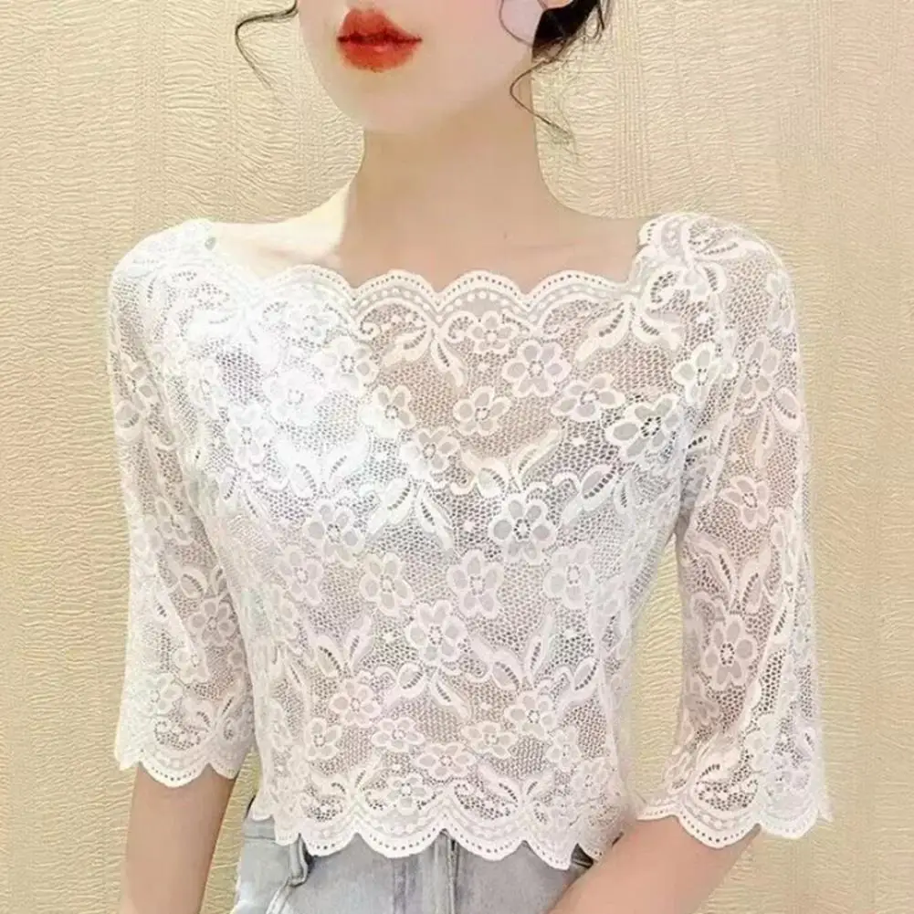 

Hollowed Out Lace Tops Elegant Lace Cropped Tops for Women Stylish Summer Blouses with Embroidery Floral Details for A Sexy