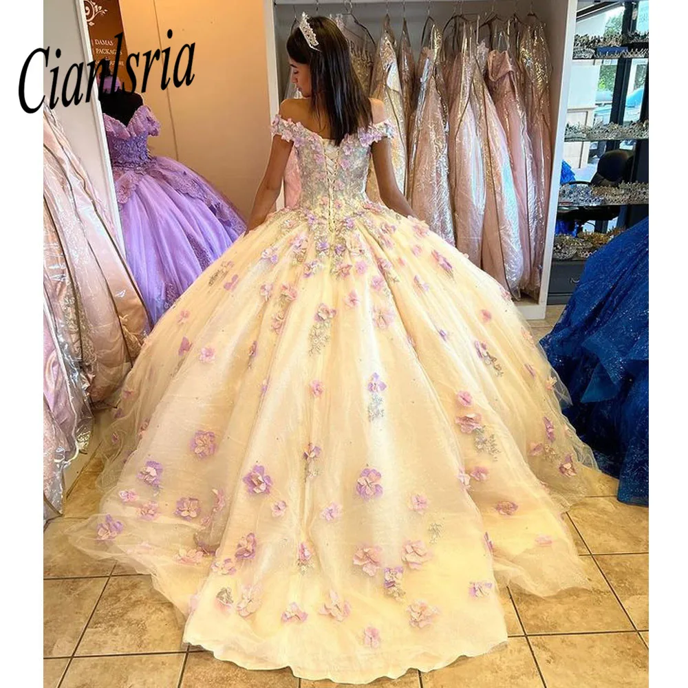 Vestido De quinceañera púrpura con hombros descubiertos, vestido De Baile De Princesa, flor 3D, dulce, 16 Vestidos De Fiesta