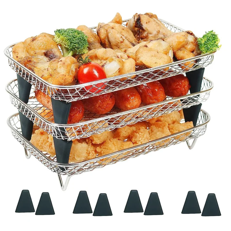 Air Fryer Rack for Ninja Dual Basket, 3 Layers, Stacking Bacon Racks, Air Fryer Accessories for Ninja DZ201, DZ401