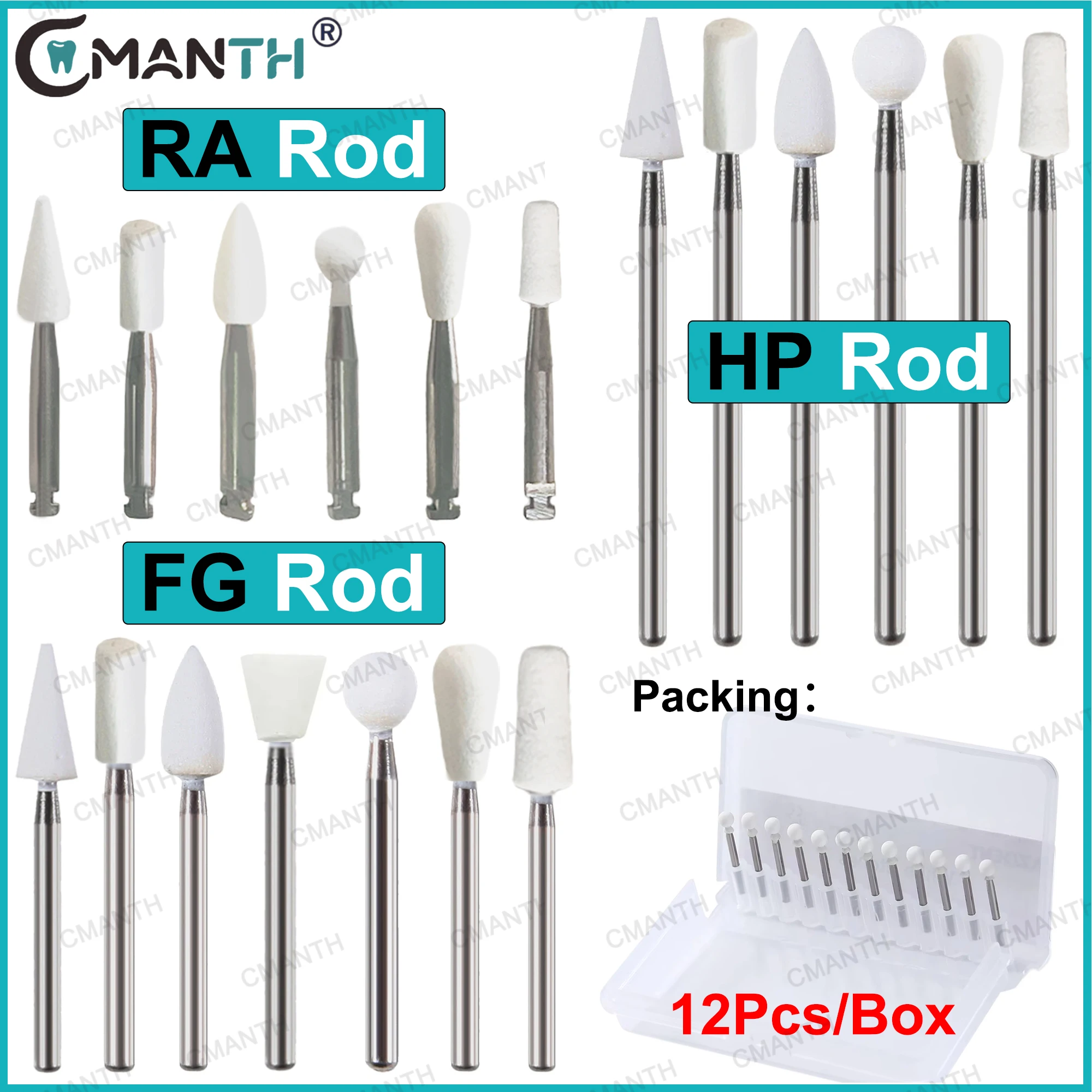 

Набор из 12 полировочных боров для зубов: белые камни, абразивные насадки (конус/пламя/круглые), типы FG/HP/RA, инструменты для отбеливания зубов для стоматологов