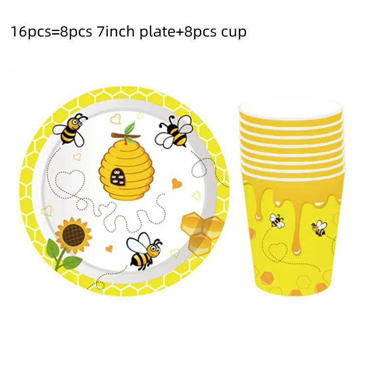 Honigbiene Kindergeburtstag Partydekorationen Einweggeschirr Set Tischdecke Pappteller Tasse Ballon Babyparty DIY Supplis – Detail 4