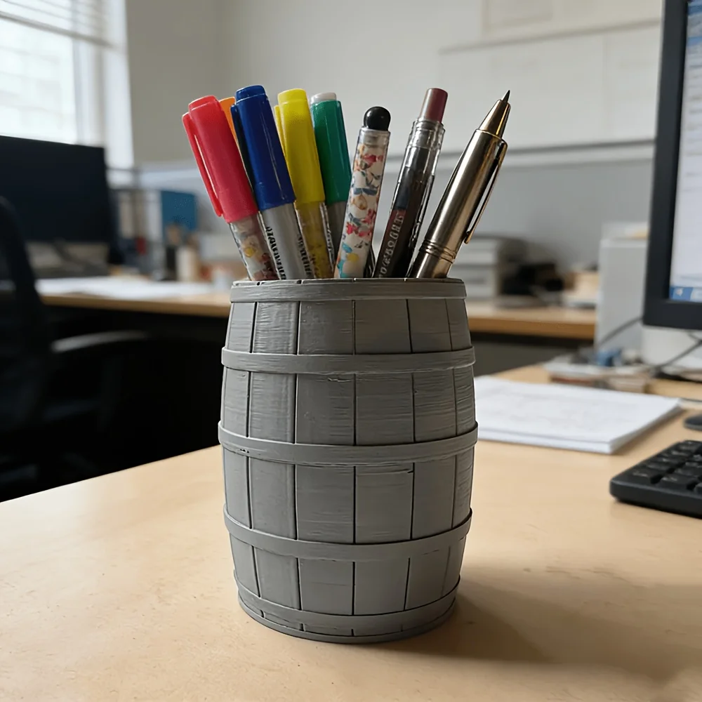 Wooden Barrel Shaped Pen Holder, Wine Barrel Pen Holder, Multifunctional Pen Holder, Makeup Brush Holder, Storage Bucket, Desk