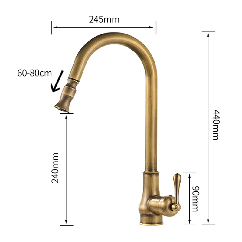 Hotaan Antique Brass  Kitchen Faucet Single Hole Pull Out Spout Copper Kitchen Sink Mixer Tap with Stream Sprayer Head