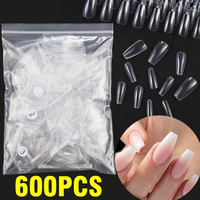 600Pcs Clear Acrylic False Nails Almond Square Coffin Fake Nail Tips Full Cover Artificial Press on Nails Extension For Women