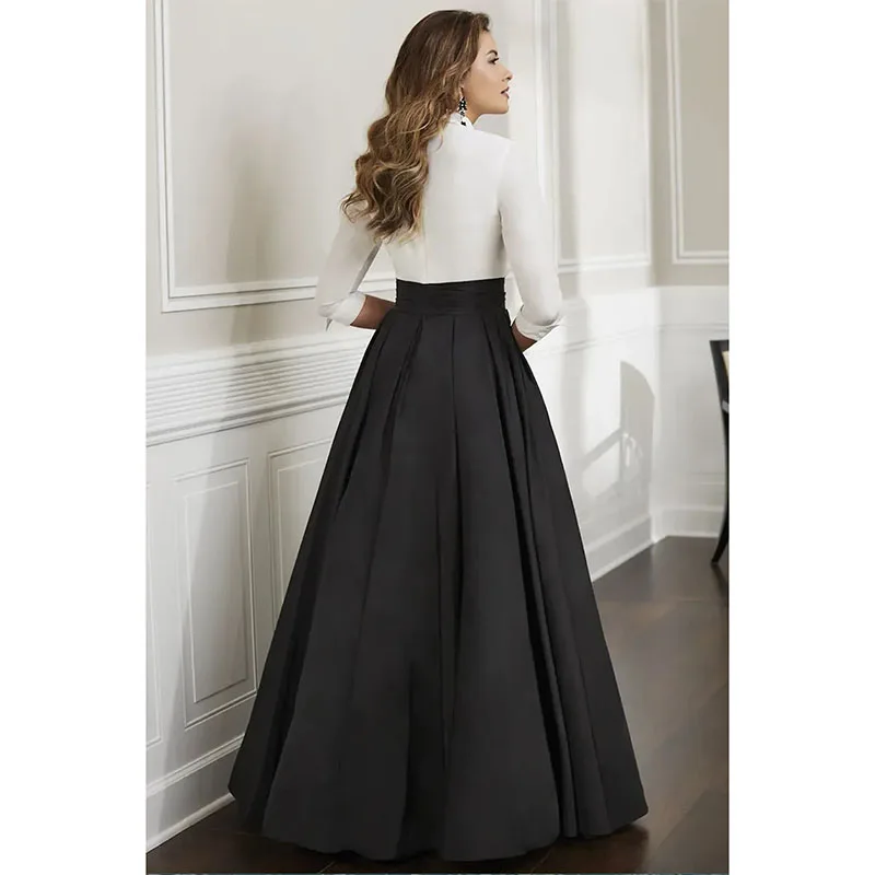 Elegant Long Sleeves Mother Of The Bride Dresses Deep V Neck Pleated Wedding Guest Dress A Line Floor Length Evening Gowns