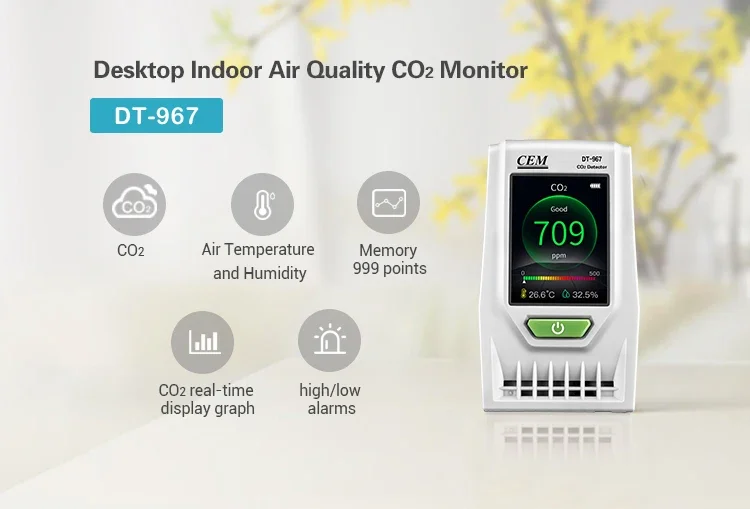 DT-967 Desktop CO2 Meter CE Marking Monitor Carbon Dioxide Detector CO2 With Temperature And Humidity Measurement