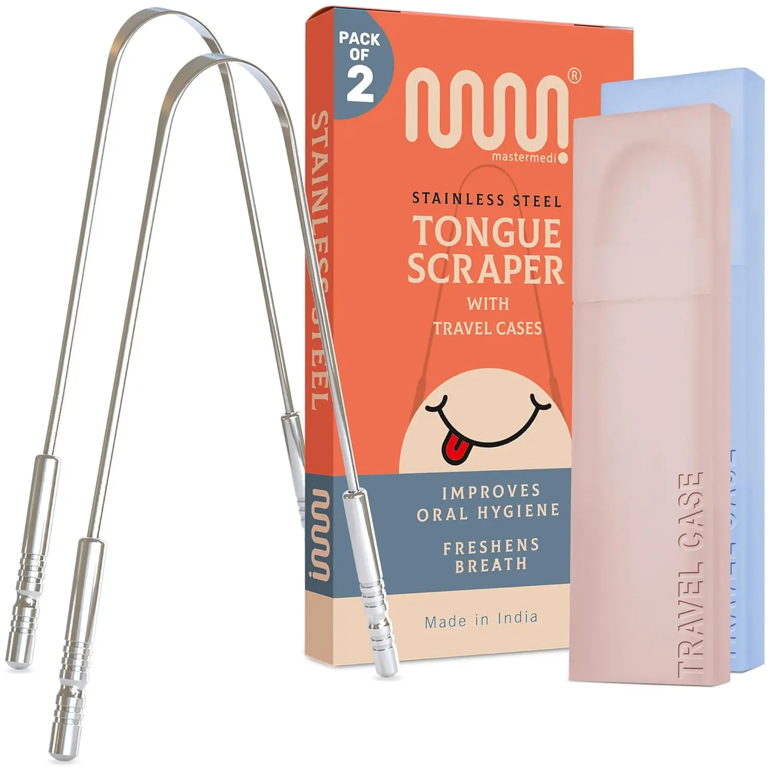 

Tongue Scraper for Adults, 100% Stainless Steel, Reduce Bad Breath, 2 Pack with Travel Cases