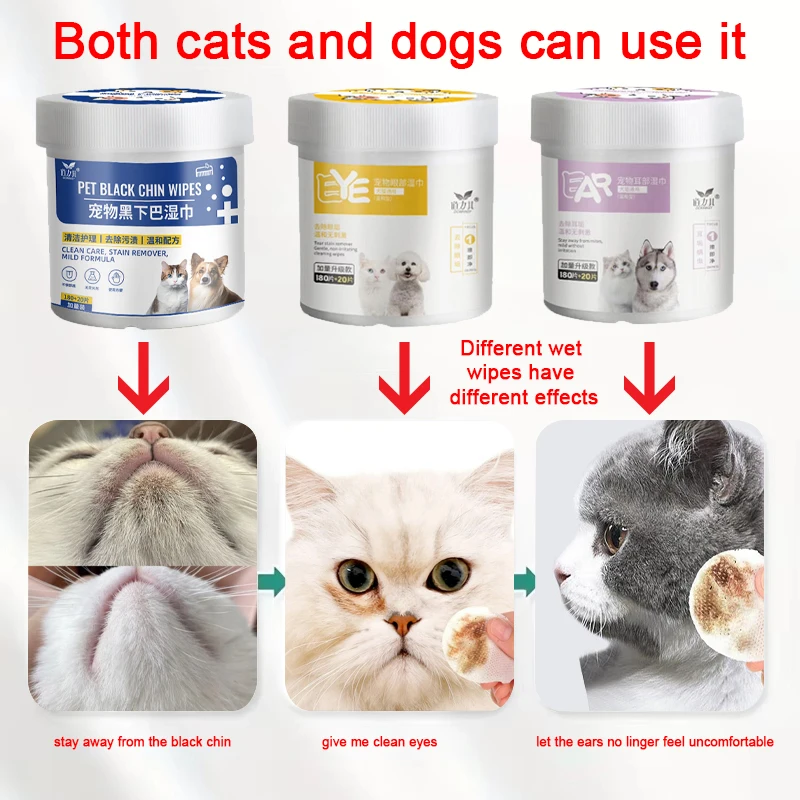 200 Stück Haustier-Augenreinigungstuch, Ohrhandtuch, sanftes Tränen-Fleckenentferner-Gewebe für Hunde und Katzen, schwarzes Kinn, Vlies-Waschpads