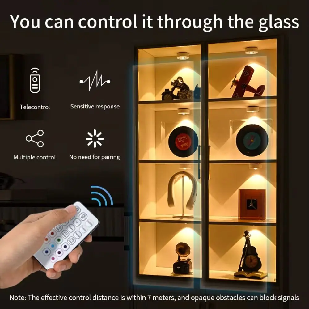 

IR Remote Control RGB LED Night Light Dimmable RGB Wireless Design Under Cabinet Lights 5V Rechargeable Cordless Operation
