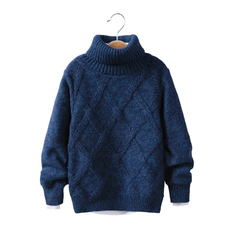 Jesienno-zimowy dziecięcy sweter z golfem dla chłopców Cotton Plus Velvet Thicken Baby Boys Pullovers Argyle Kid Boys Sweter z dzianiny