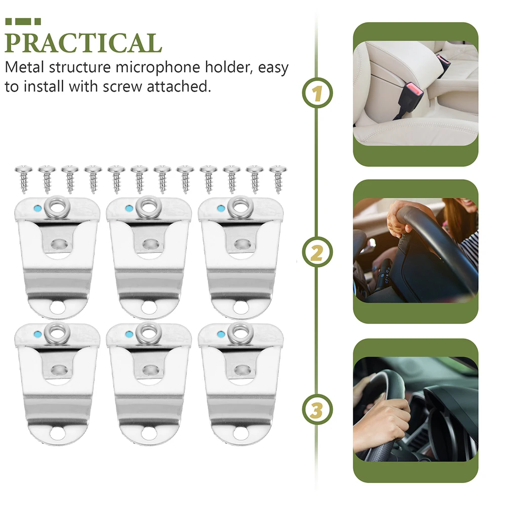 

6pcs Microphone Hanger Hook Stainless Steel Metal Mic Holder Clip Radio Mobile Ham Handheld Mic Stand Support Silver