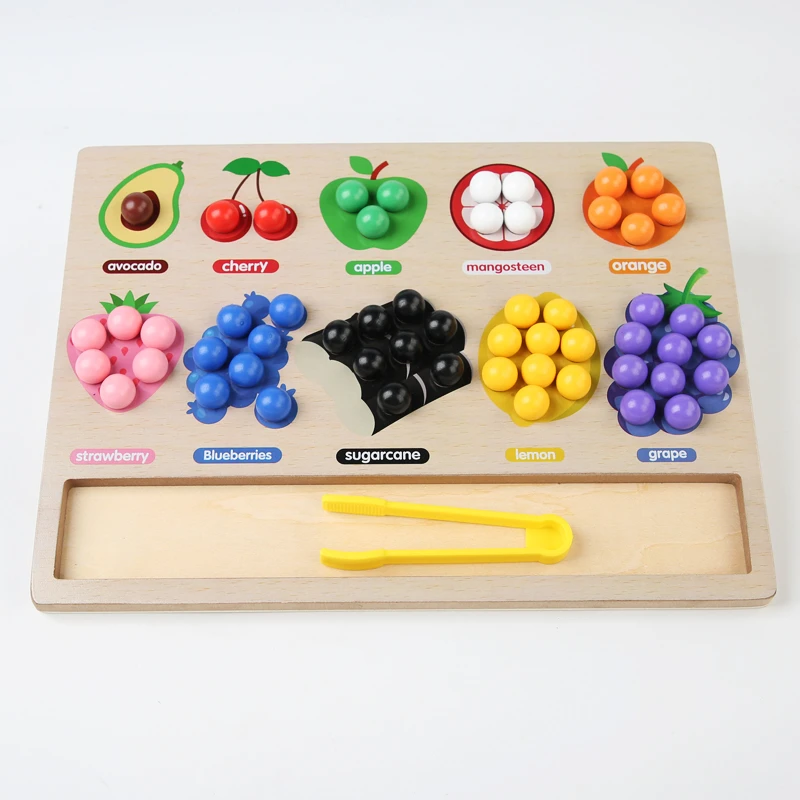 Montessori Matching & Sorting Spiel Holz Obst Clip Perlen Farbe Form Sensorischen Sortierer für Kinder Feinmotorik Frühe Bildung