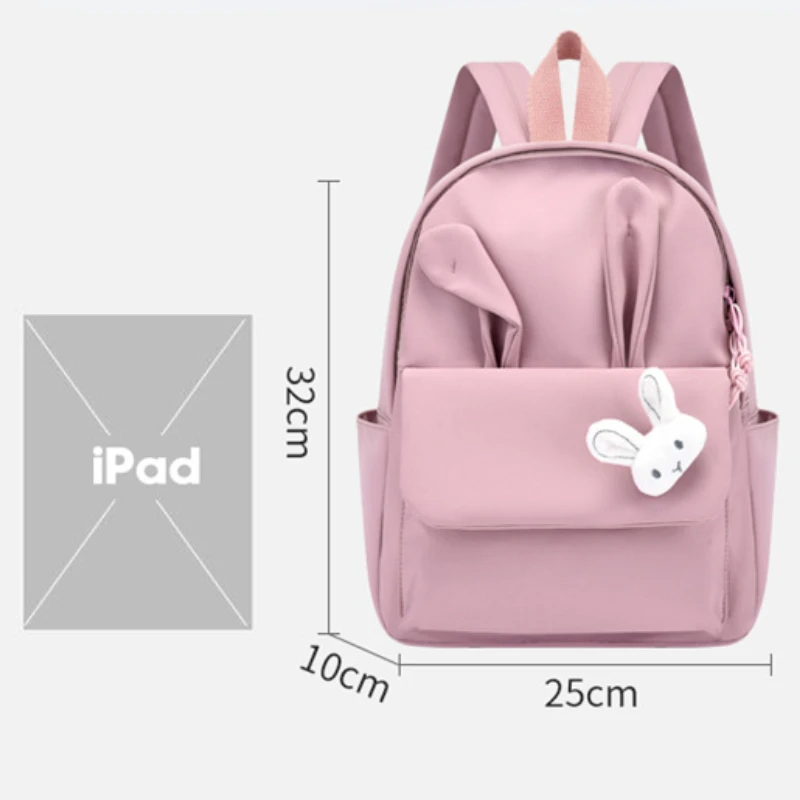 Mochila de orelha de coelho para crianças, Mochila escolar leve para menina, 3 dimensões, Bonito