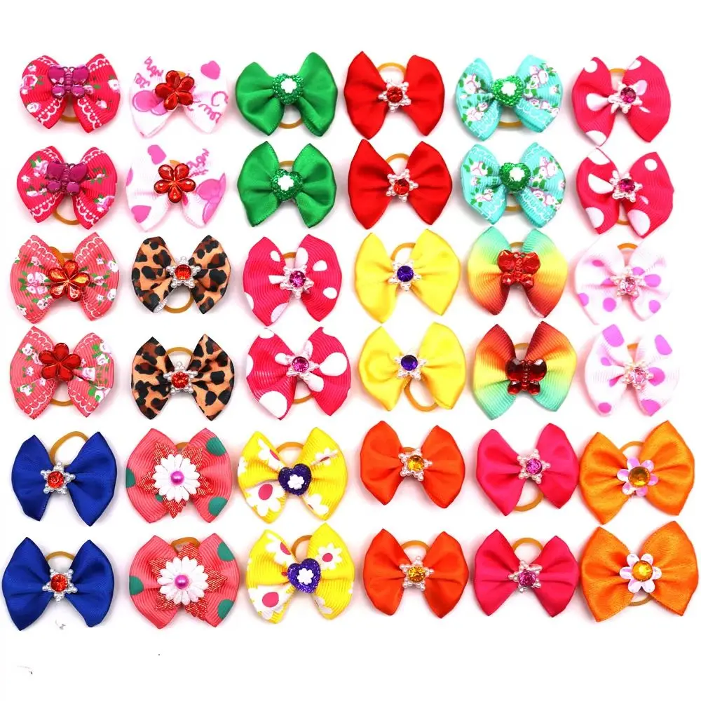 100Pcs/lot Pet Hair Bows Dog Headwear Leather Band Wholesale Dog Stuff Grooming  Dog Assessories