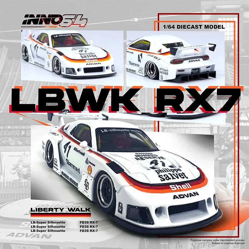 INNO متوفر 1:64 LBWK RX7 FD3S سوبر صورة ظلية قذيفة دييكاست ديوراما نموذج سيارة مجموعة ألعاب مصغرة