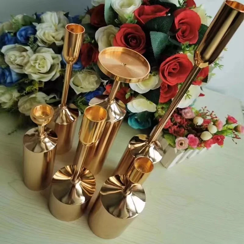 6 قطعة/المجموعة الساخن حامل شموع الزفاف الذهب شمعة تقف المركزية زينة فندق الزفاف