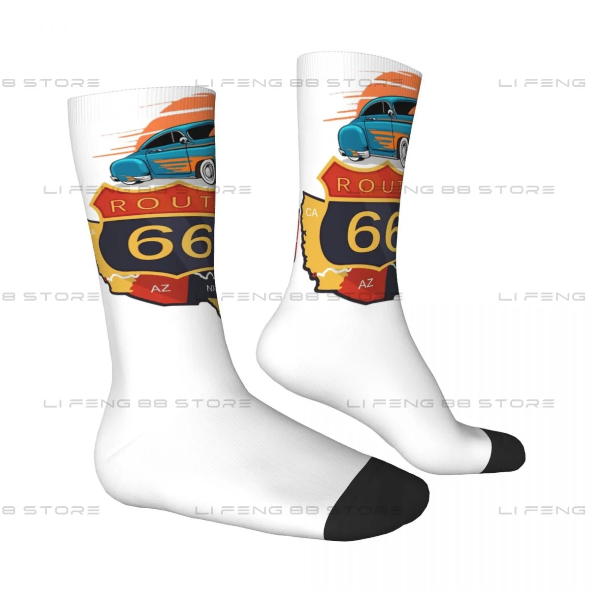 Route 66 US Route 66 Car Show Sticker Men Women Socks Outdoor Novelty Spring Summer Autumn Winter Stockings Gift